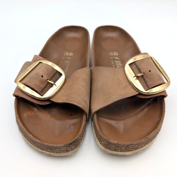 Birkenstock Madrid Big Buckle Sandals Unisex Cognac Oiled Leather Size W9/M7 - Picture 2 of 11